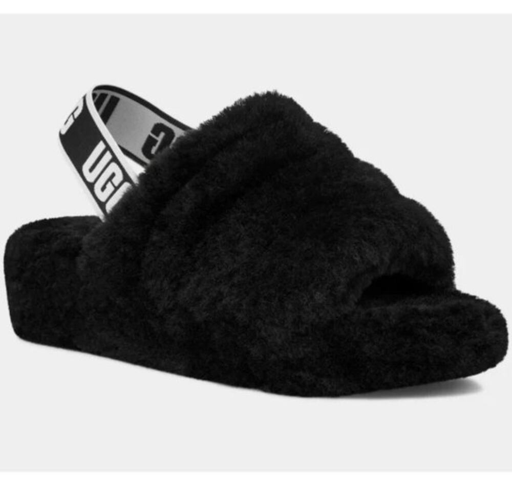 Ugg Fluff yeah slide black shoes slippers 7